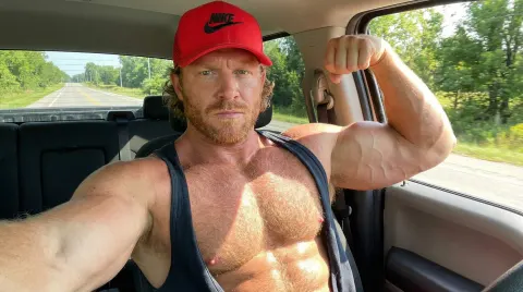 Bodybuilder Truck Selfie Flexing