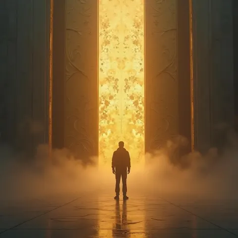 Man Before a Colossal Gilded Door