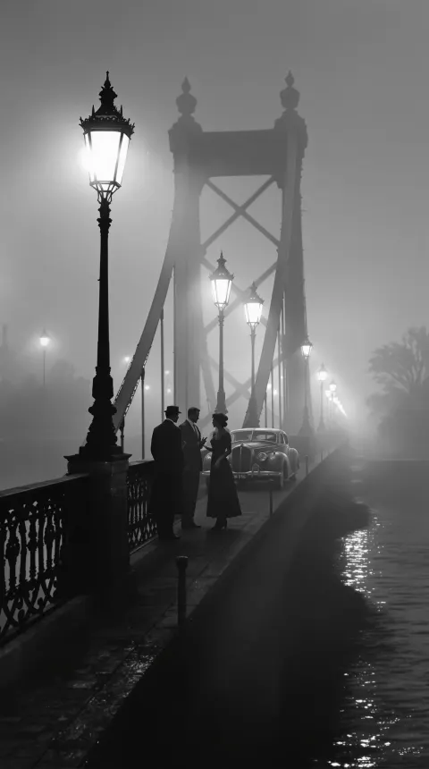 Noir Bridge Fog Silhouettes