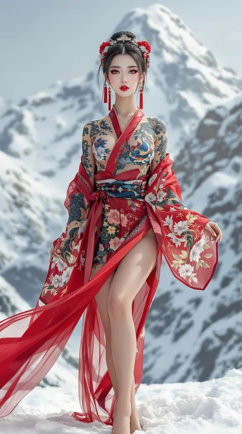 Asian Woman Mountain Kimono