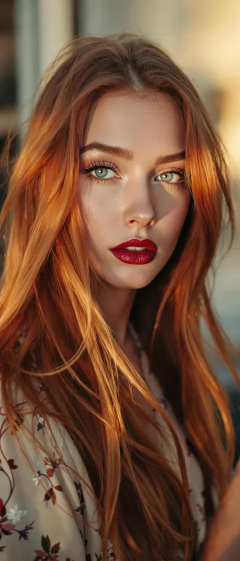 Supermodel Auburn Hair Golden Hour