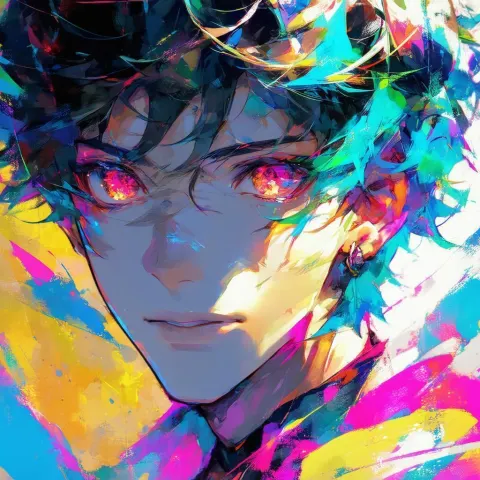 Boy With Exaggerated Manga Eyes in Action