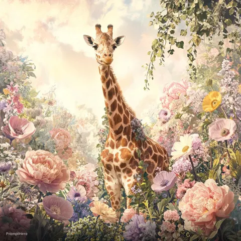 Giraffe Flowers Vintage Wallpaper