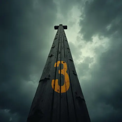 Wooden Post With a Bold Yellow Three