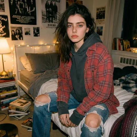 Grunge Person Dimly Lit Room
