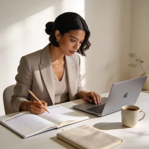 Woman Working Desk Planning