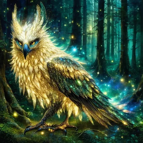 Harpy Eagle Raccoon Hybrid in Magic Forest