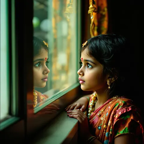 Indian Girl Window Portrait