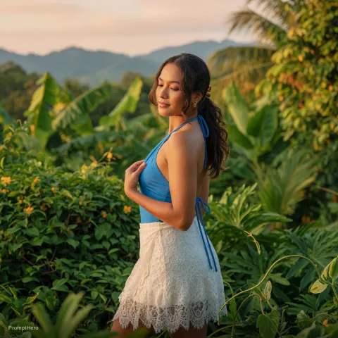 Woman Tropical Setting Golden