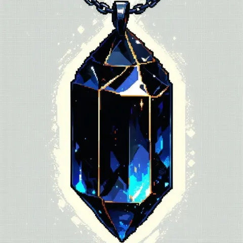 Black Crystal Pendant Glowing in Pixel Art