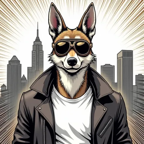 Anubis in a Leather Jacket Over LA