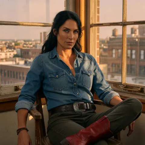 Woman Denim Sunlit Portrait