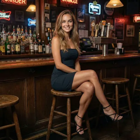Woman Bar Stool Smile