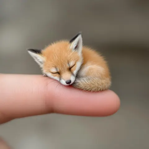 Miniature Fox On Fingertip