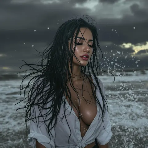 Indian Woman Ocean Portrait
