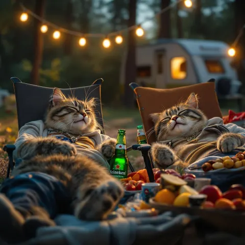 Cats Camping Scene Relaxed