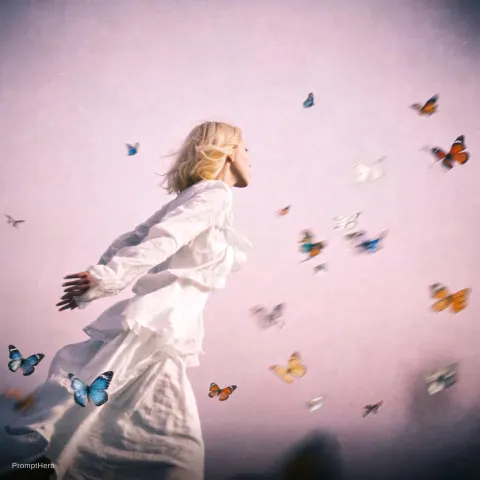 Woman Butterflies Motion Surreal