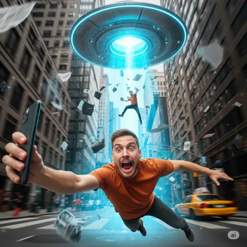 Man UFO Abduction Selfie