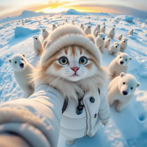 Cat Selfie Snow Polar