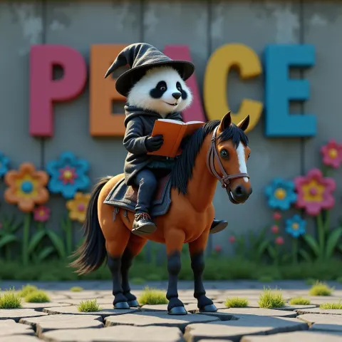 Wizard Panda Reading Horseback by Peace Wall