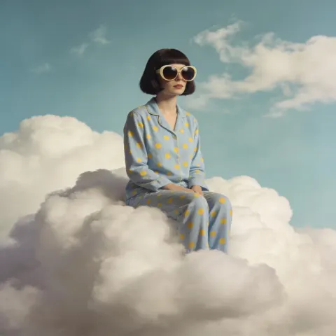 Woman Clouds Pajamas Portrait