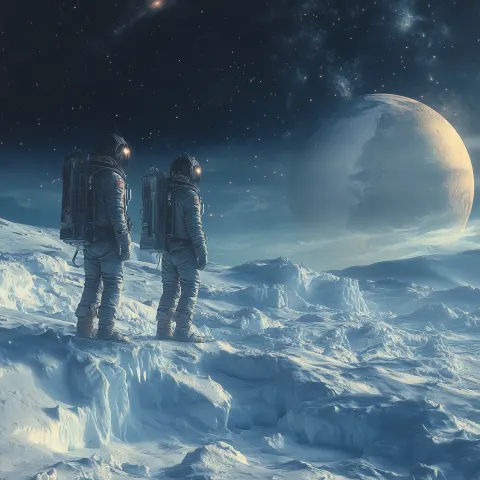 Astronauts Icy Moon Spacecraft