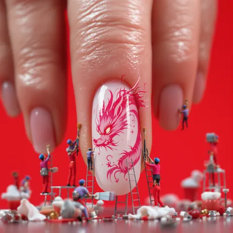 Miniature Workers Painting Dragon