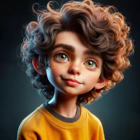 Curly Hair Boy Yellow Shirt