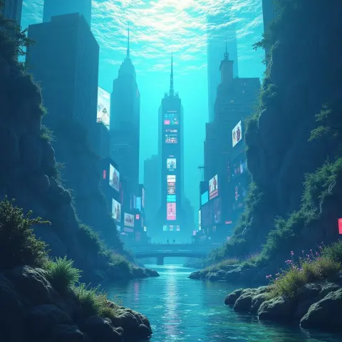 Times Square Submerged in Mystical Underwater Realm