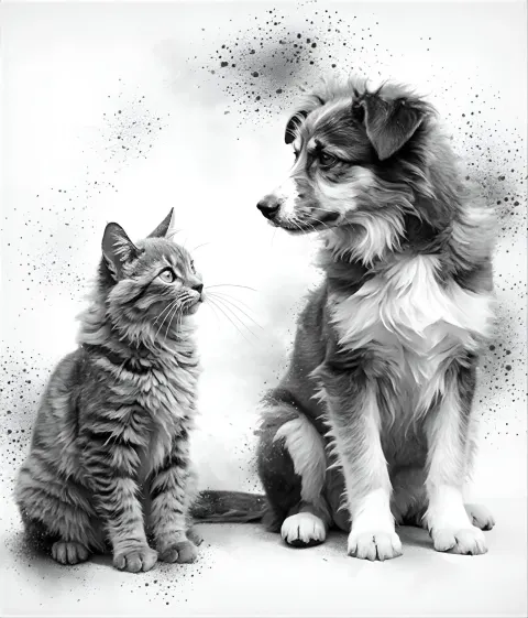 Curious Cat Dog Illustration