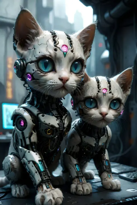 Cute Cyborg Kitten Cyberpunk