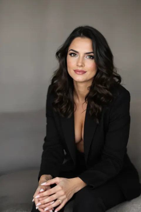 Woman Black Blazer Couch