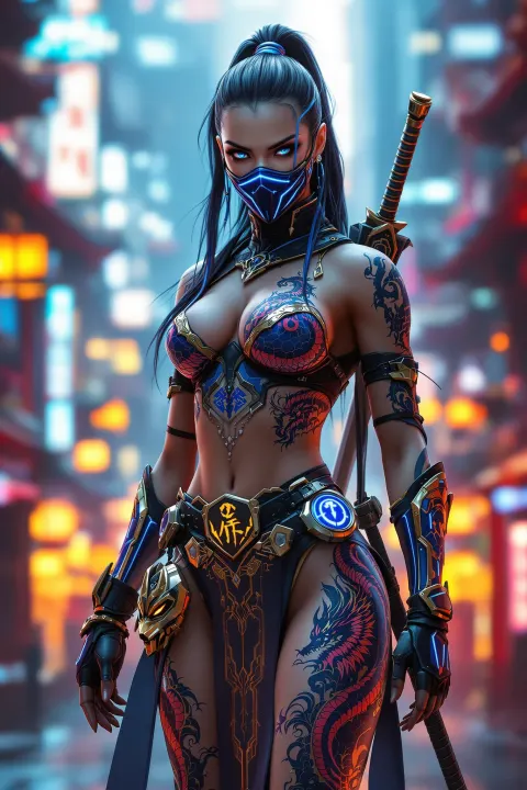 Cyberpunk Warrior Kitana Dragon Tattoo