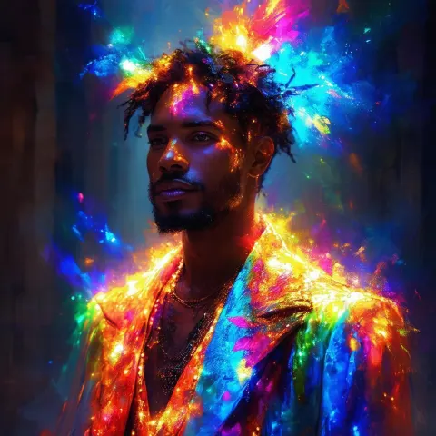 Radiant Painted Figure in Mystical Digital Light