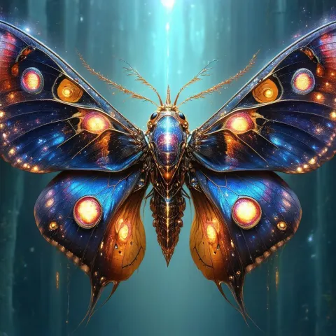 Biomechanical Cecropia Moth With Celestial Wings