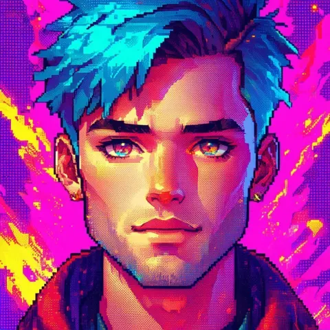 Stubbled Adventurer in Glowing Pixel Fantasy
