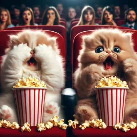 Fluffy Kittens Watching Horror Movie Together
