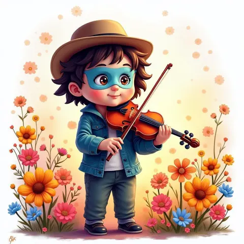 Chibi Masked Violinist Among Pride Flowers