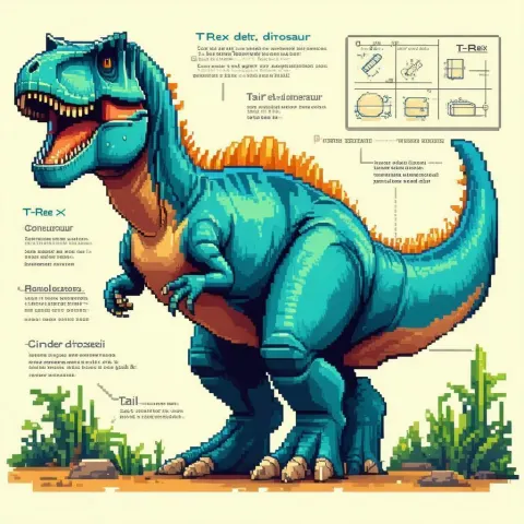 Scientific T Rex in Retro 8 Bit Pixels