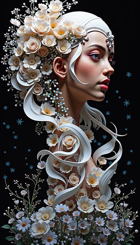 Woman Flowers Side Profile