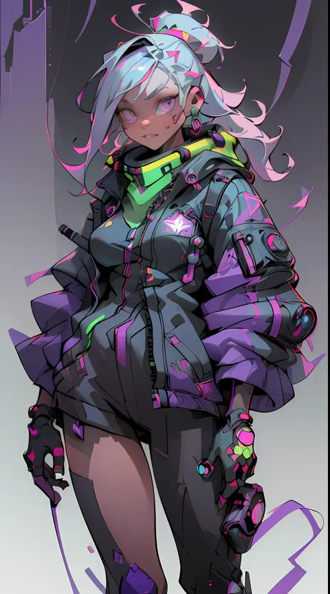 Cyberpunk Neon Hair Girl Portrait