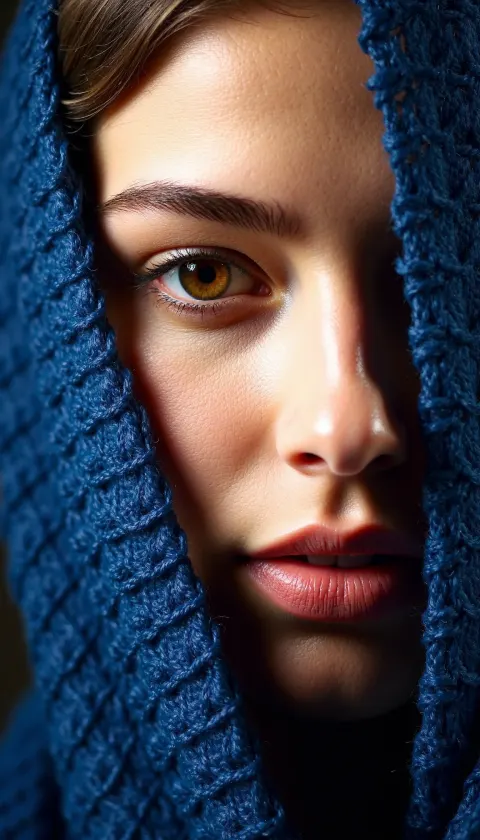 Woman Blue Scarf Portrait