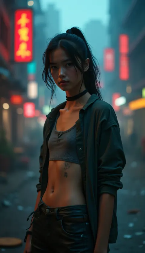 Woman Cyberpunk Neon Cityscape
