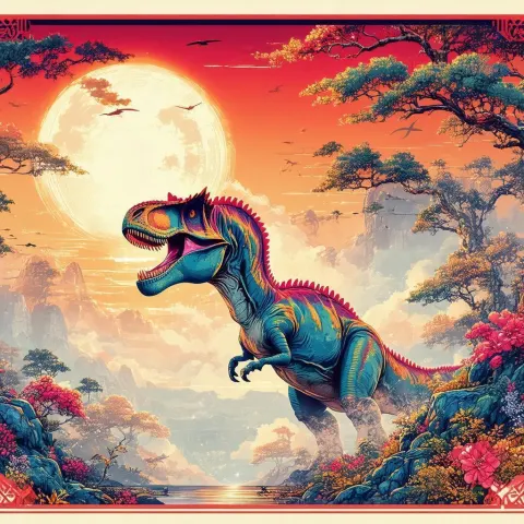 Anime Flag Emblazoned With a Majestic Dinosaur