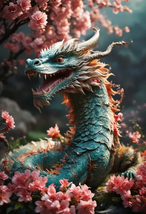 Dragon Flowers Traditional Art