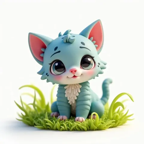 Claymation Kitten With Blue Pink Fur