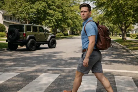 Man Street Crossing Jeep