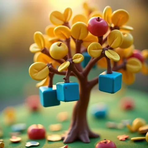 Claymation Tree of Square Blue Apples