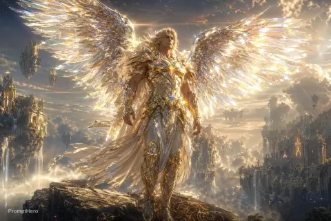 Radiant Angel On Celestial Mountain