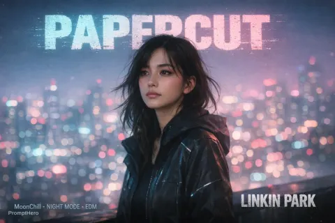 Woman On Neon Rooftop At Night